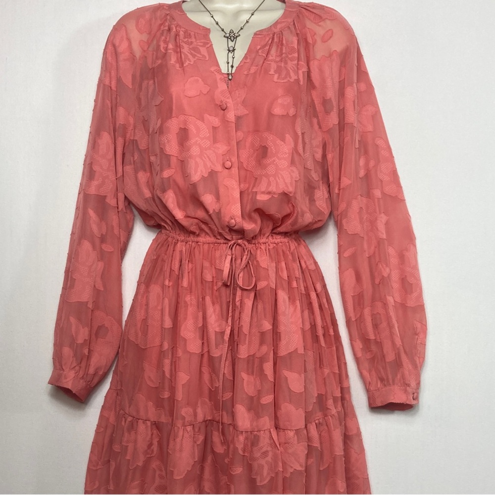 LC Coral Floral Textured Long-Sleeve Drawstring Waist Dress 📦4.99 ship